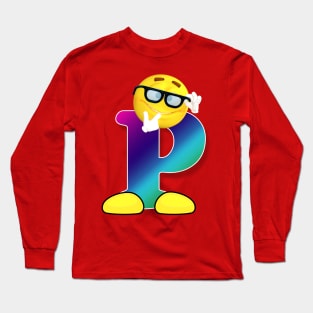 Letter P Alphabet Smiley Monogram Face Emoji Shirt for Men Women Kids Long Sleeve T-Shirt